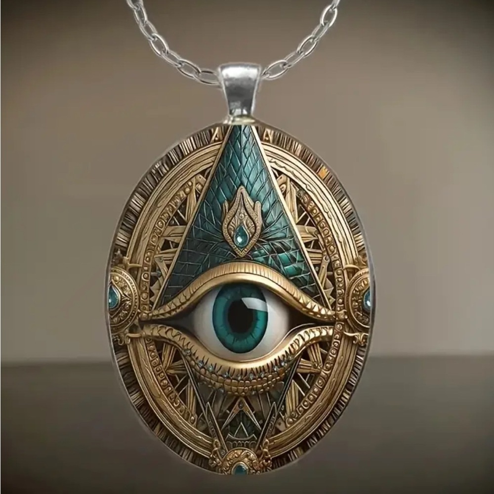 Elegant Eye Pattern Oval Class Necklace. - Picture 6 of 7